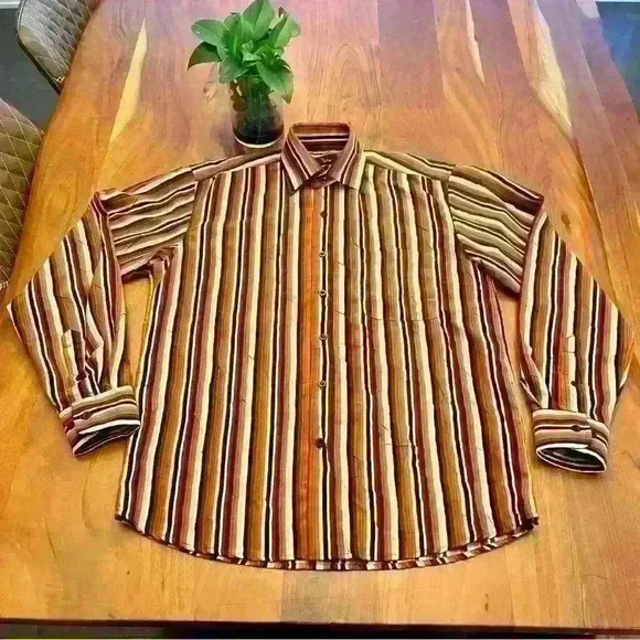 Vintage oversized unisex orange stripes long sleeves button down shirt  blouse - Picture 10 of 11